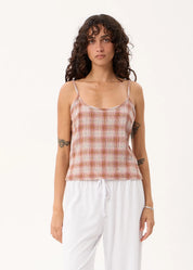 Bree Seersucker Sleeveless Top - Desert Check | Afends