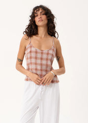 Bree Seersucker Sleeveless Top - Desert Check | Afends