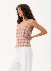Bree Seersucker Sleeveless Top - Desert Check | Afends