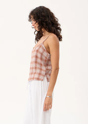 Bree Seersucker Sleeveless Top - Desert Check | Afends