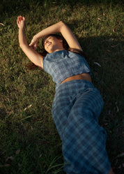 Wren Seersucker Top - Navy Check | Afends
