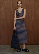 Tully Seersucker Maxi Dress - Shev Indigo Check | Afends