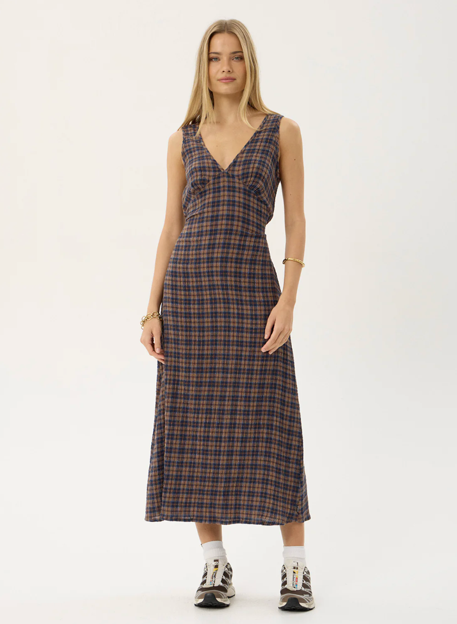 Tully Seersucker Maxi Dress - Shev Indigo Check | Afends