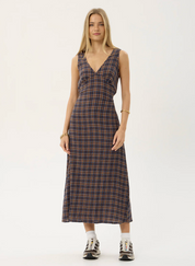 Tully Seersucker Maxi Dress - Shev Indigo Check | Afends