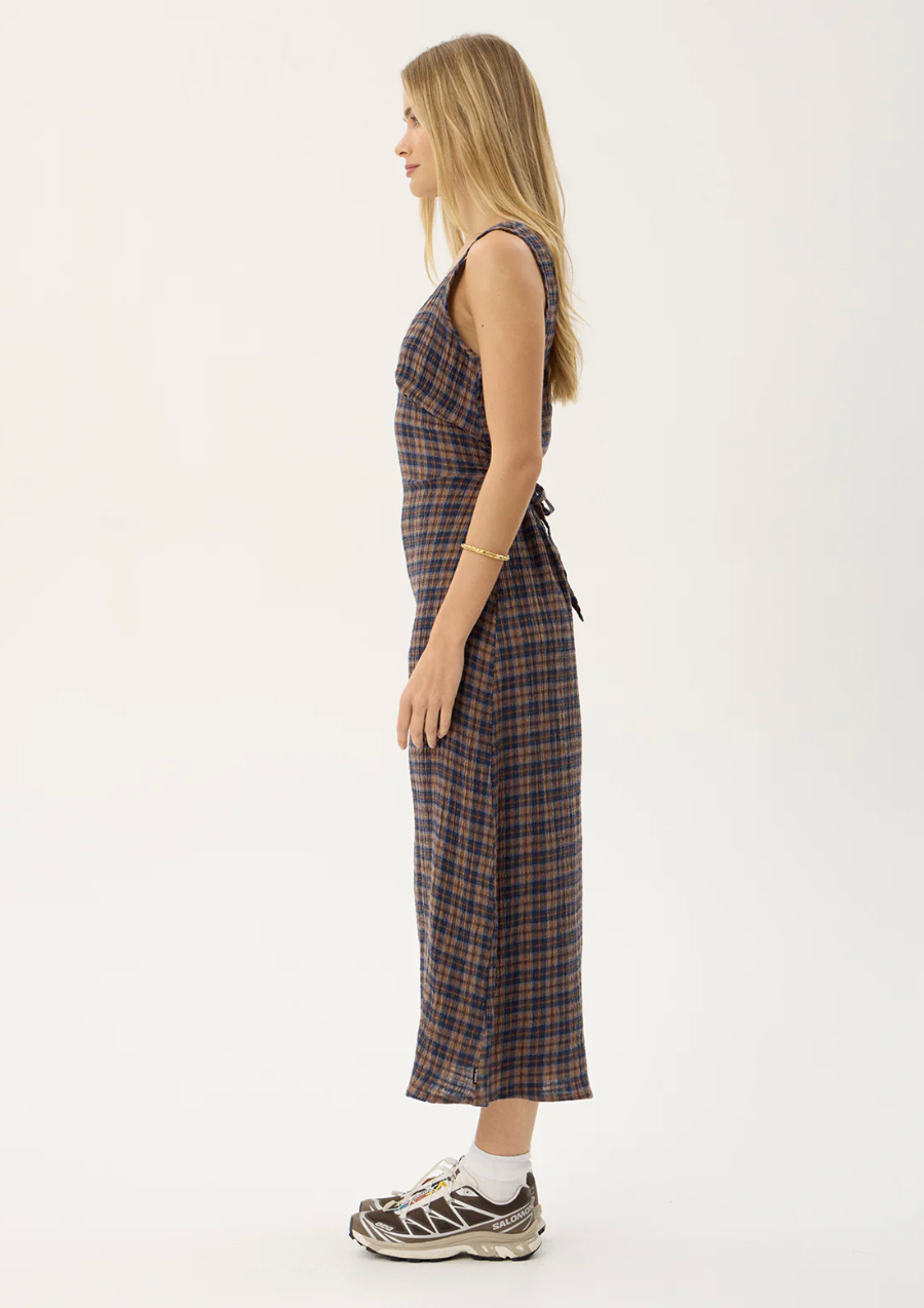 Tully Seersucker Maxi Dress - Shev Indigo Check | Afends