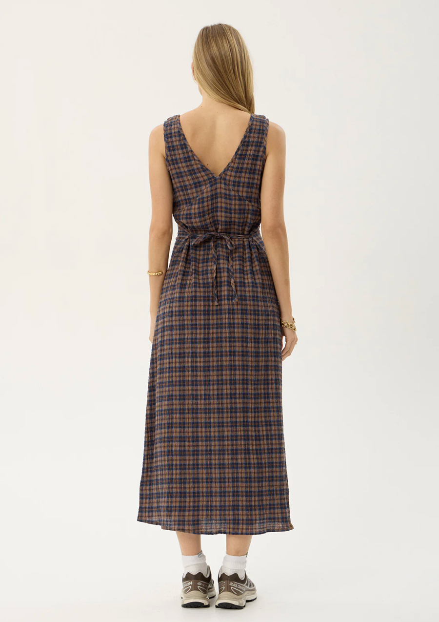 Tully Seersucker Maxi Dress - Shev Indigo Check | Afends