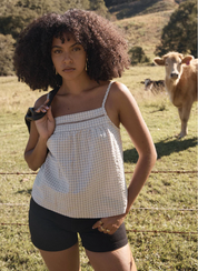 Candice Organic Seersucker Cami Top - Moonbeam Check | Afends