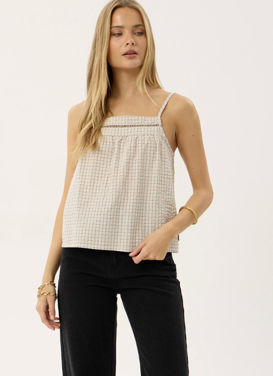 Candice Organic Seersucker Cami Top - Moonbeam Check | Afends