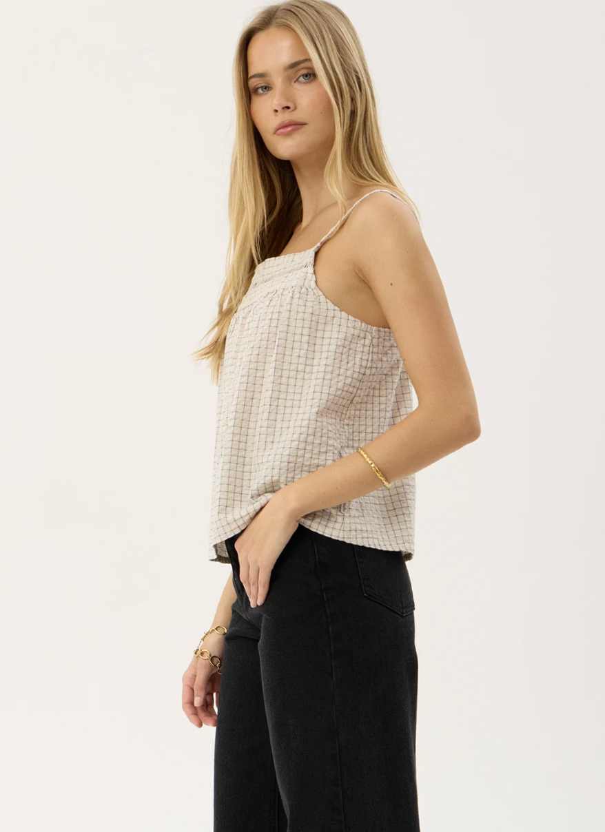 Candice Organic Seersucker Cami Top - Moonbeam Check | Afends