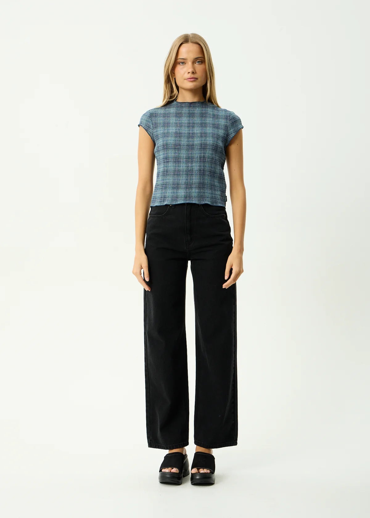 Wren Seersucker Top - Navy Check | Afends