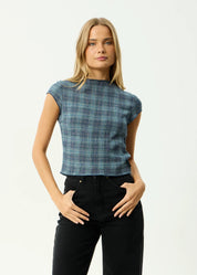 Wren Seersucker Top - Navy Check | Afends
