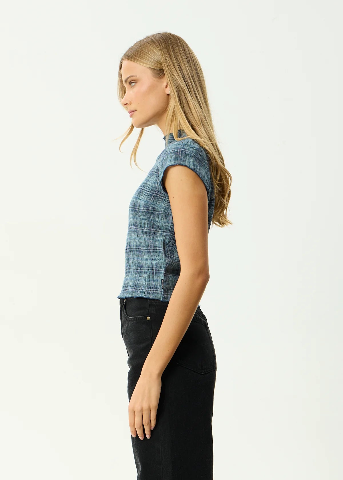 Wren Seersucker Top - Navy Check | Afends