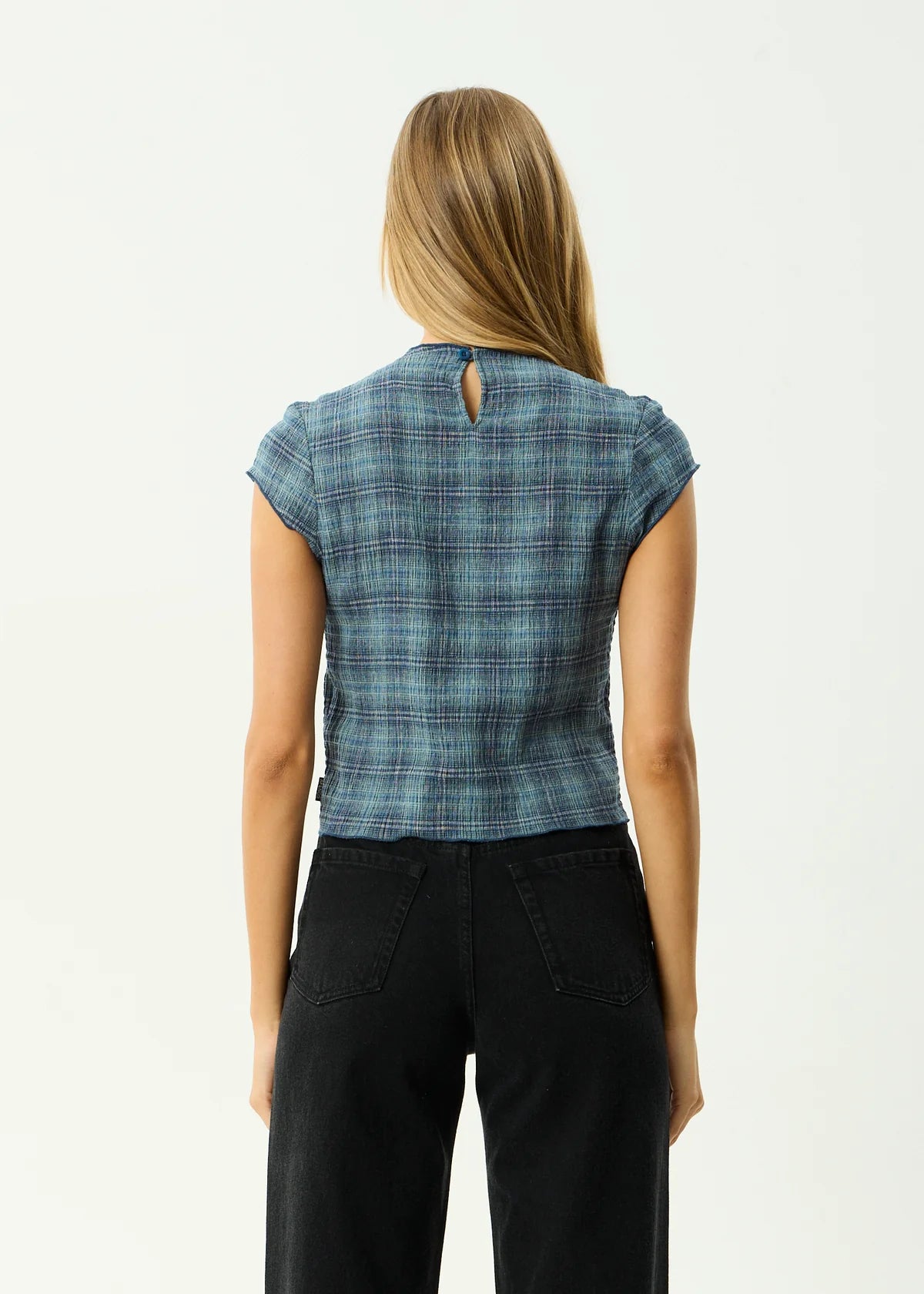 Wren Seersucker Top - Navy Check | Afends