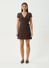 Farah Seersucker Mini Wrap Dress - Coffee | Afends
