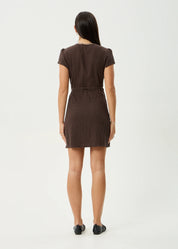 Farah Seersucker Mini Wrap Dress - Coffee | Afends