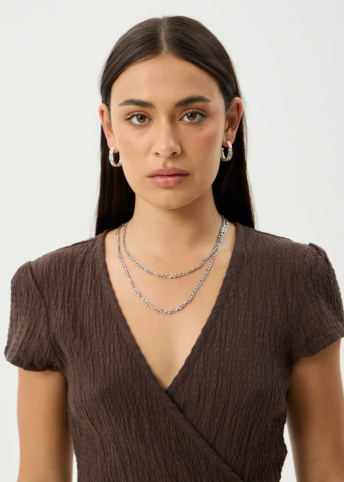 Farah Seersucker Mini Wrap Dress - Coffee | Afends