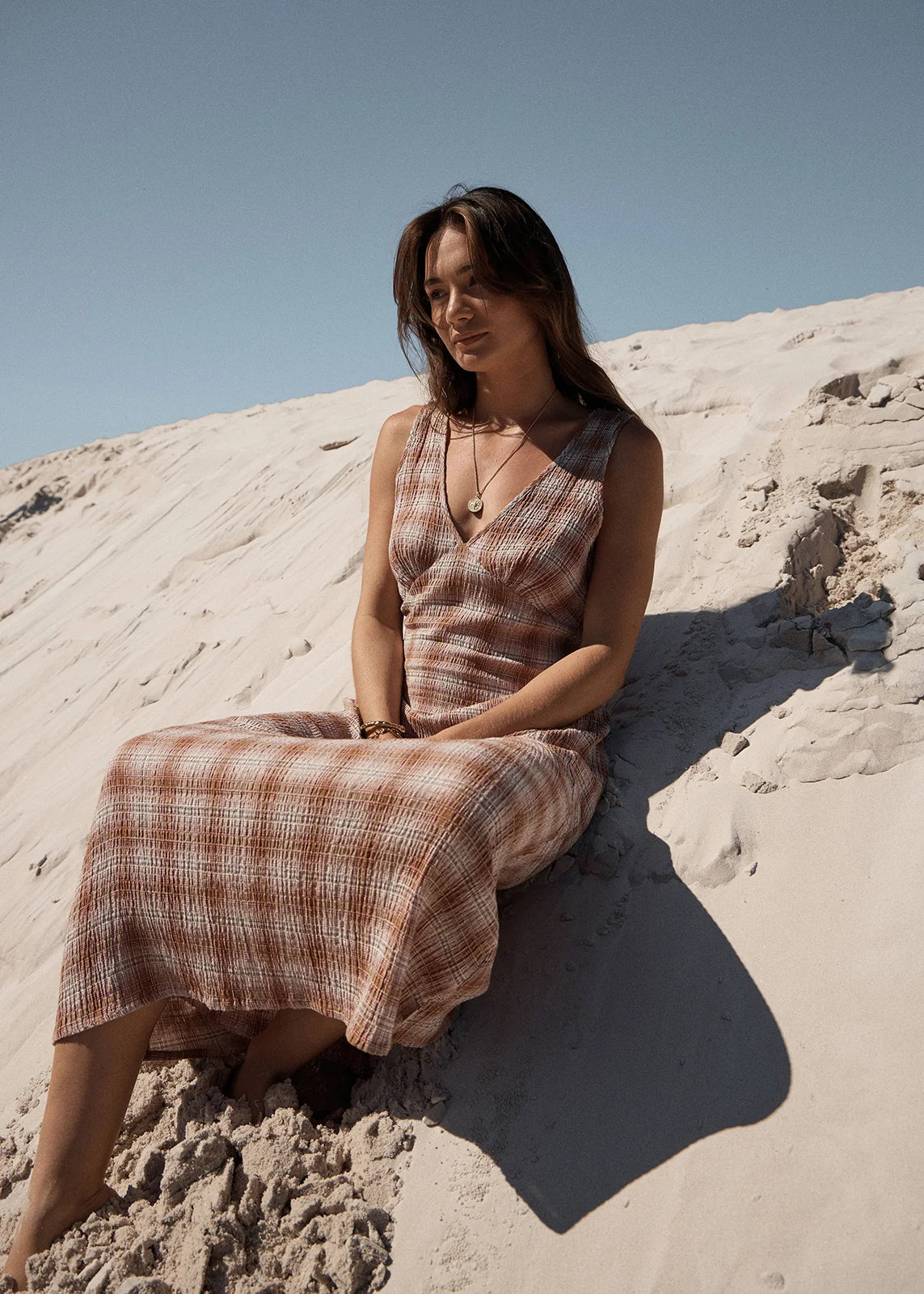 Tully Seersucker Maxi Dress - Desert Check | Afends