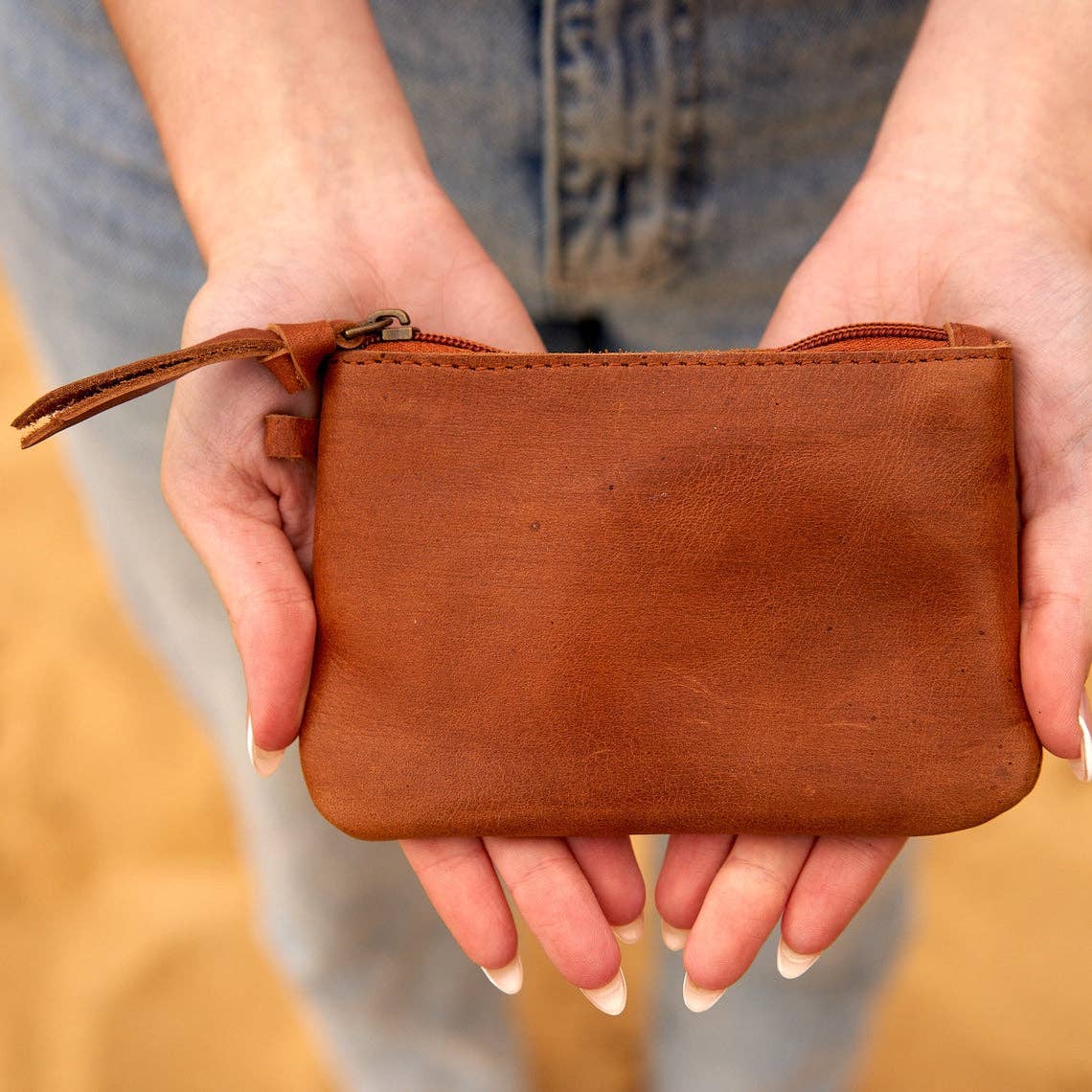 Stylish  Leather Coin Purse Tan