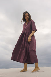 Darcy Midi Dress - Fig Hemp Check | The Bare Road
