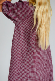 Chloe Dress Fig Hemp Check
