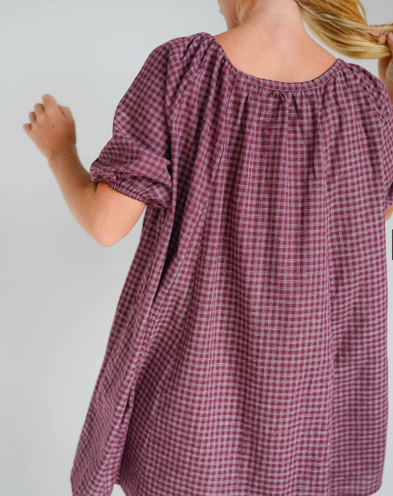 Chloe Dress Fig Hemp Check