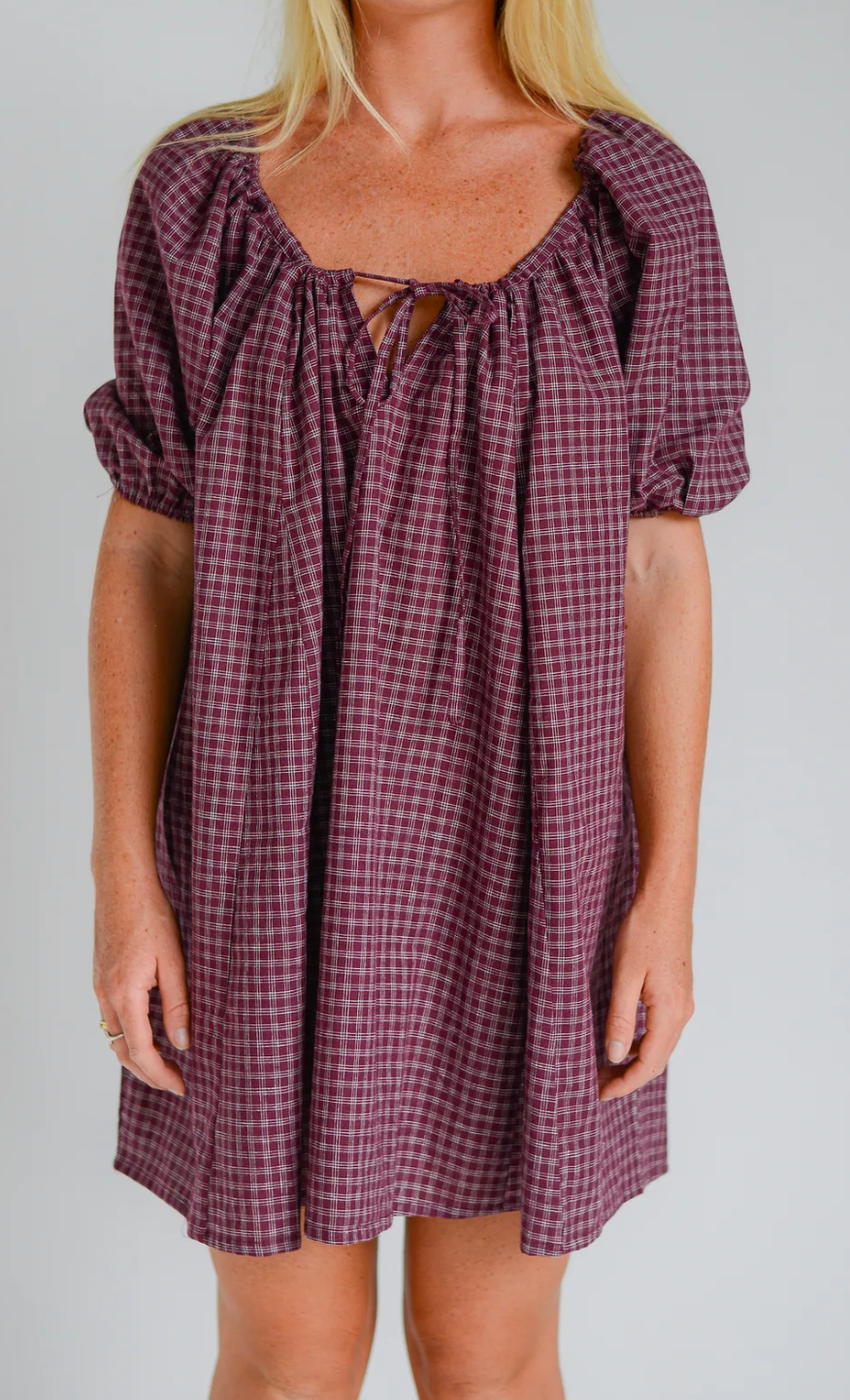 Chloe Dress Fig Hemp Check