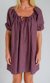 Chloe Dress Fig Hemp Check