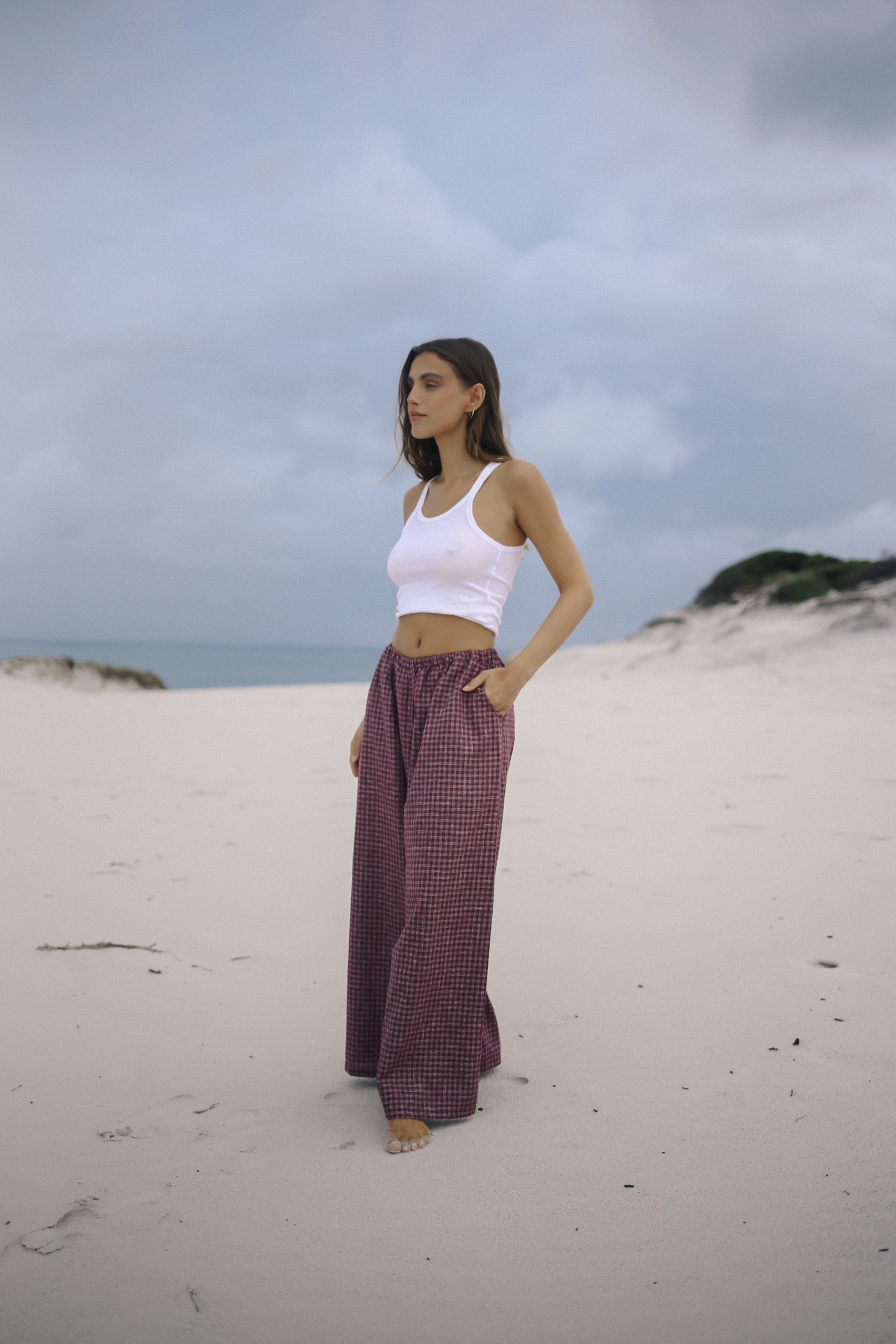 Ivy Pant - Fig Hemp Check | The Bare Road