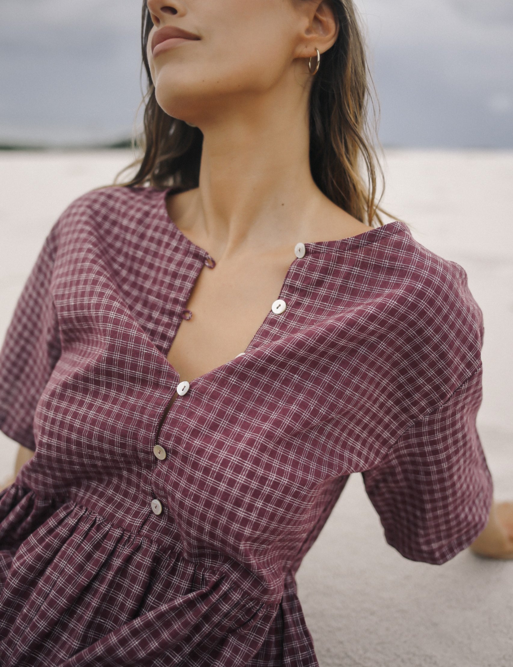Darcy Midi Dress - Fig Hemp Check | The Bare Road