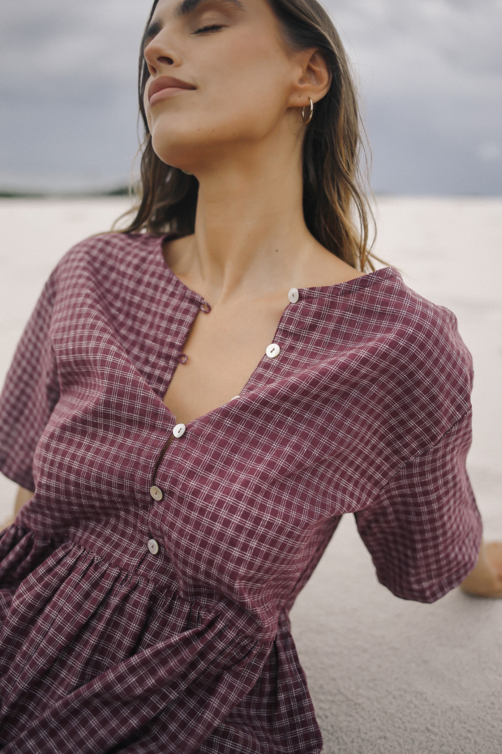 Darcy Midi Dress - Fig Hemp Check | The Bare Road