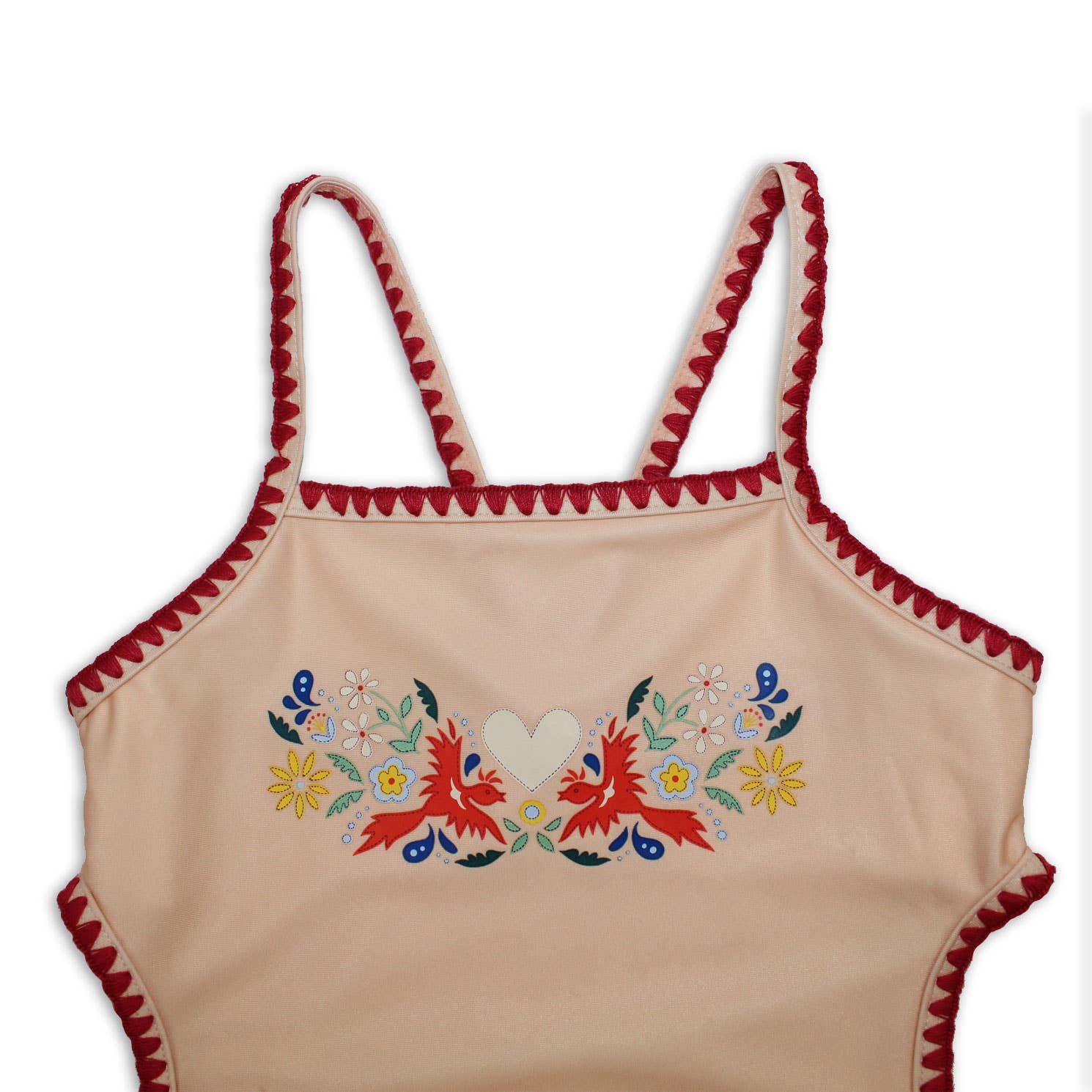 Embroidered Swimsuit Vanilla Fire Bird Placement Print | Tyoub