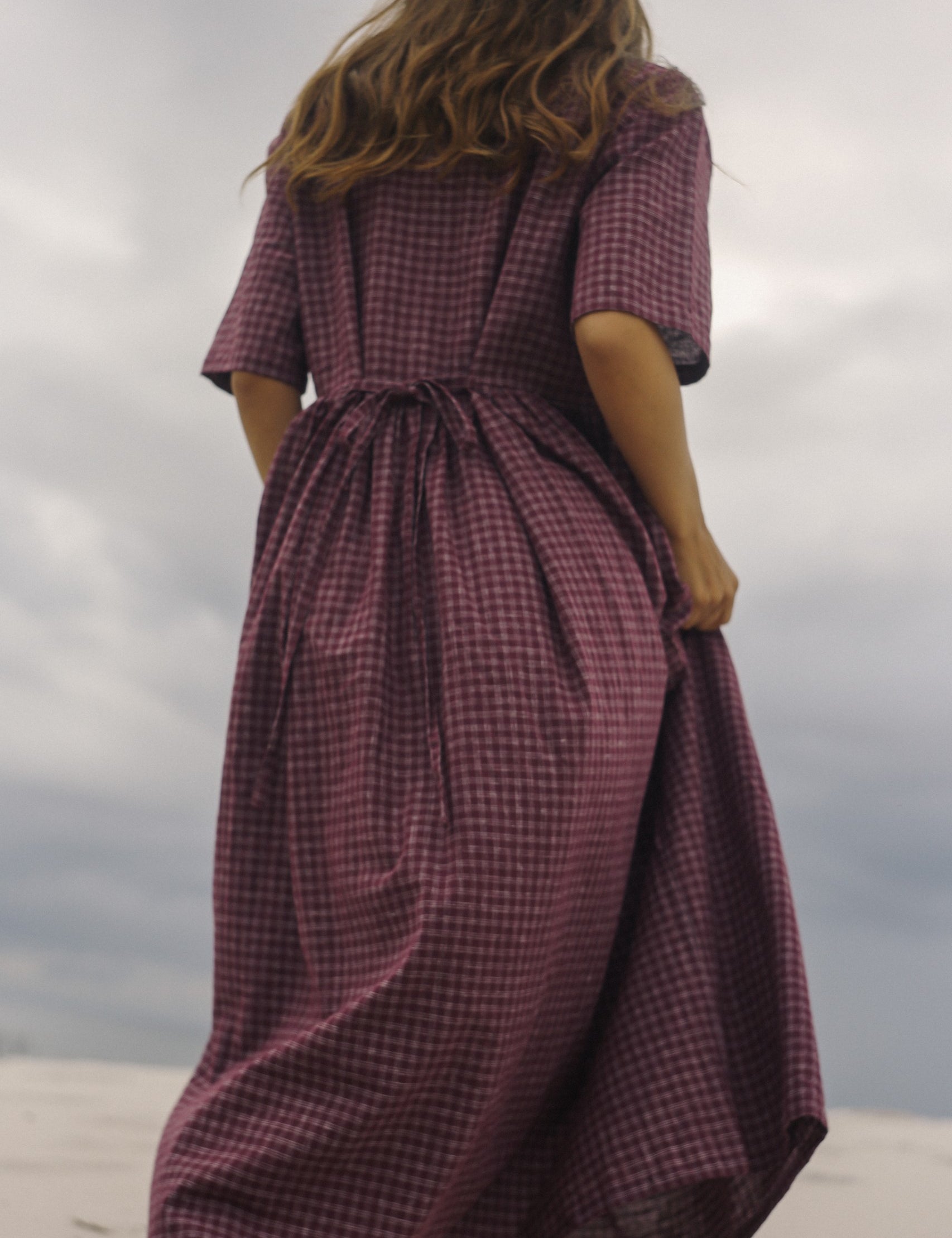 Darcy Midi Dress - Fig Hemp Check | The Bare Road
