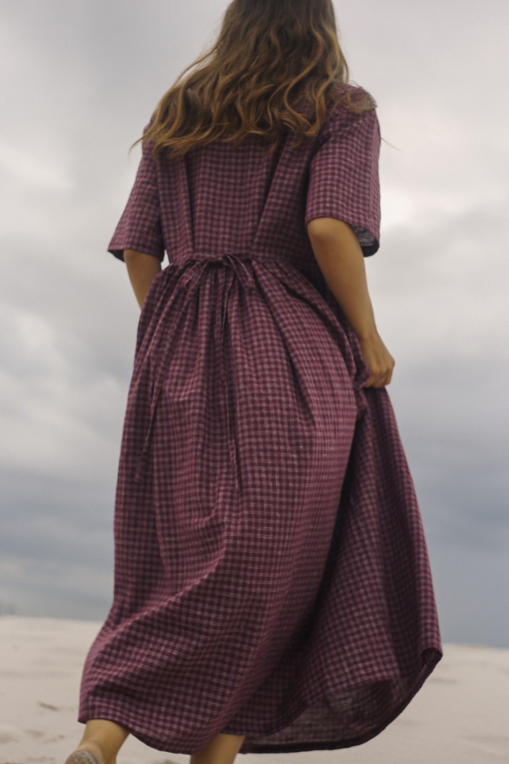 Darcy Midi Dress - Fig Hemp Check | The Bare Road