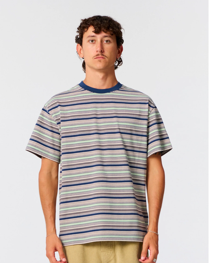 Sun Cured Stripe Tee - Worker Blue