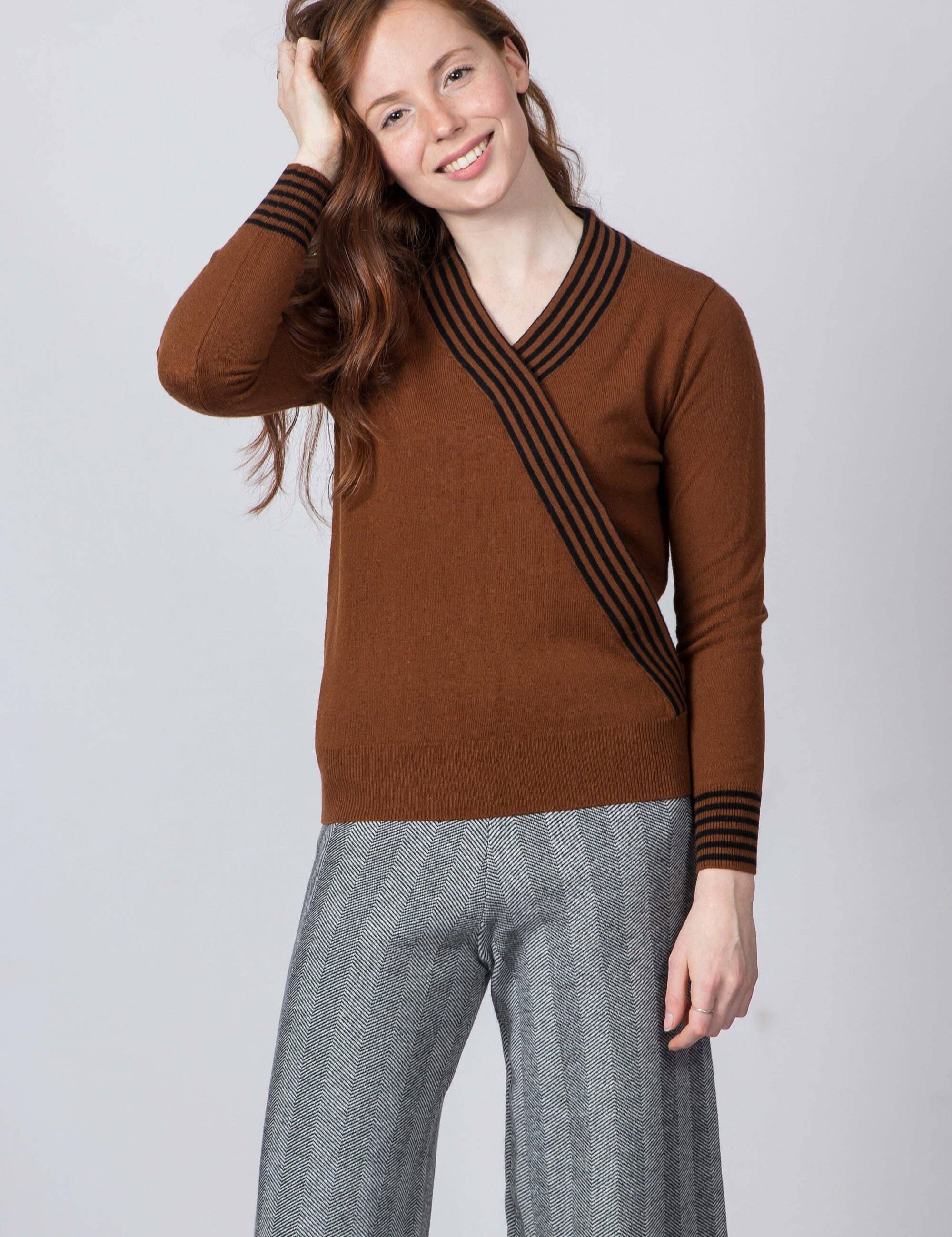 Wool Knit Jumper - Brown + Black Stripe | ALS Australia