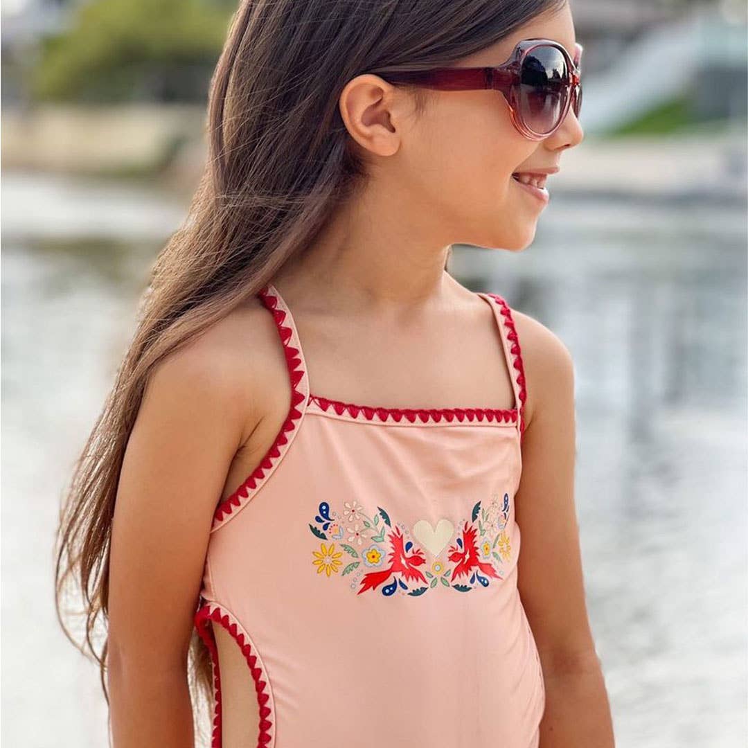 Embroidered Swimsuit Vanilla Fire Bird Placement Print | Tyoub