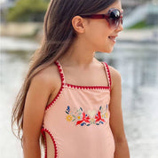 Embroidered Swimsuit Vanilla Fire Bird Placement Print | Tyoub