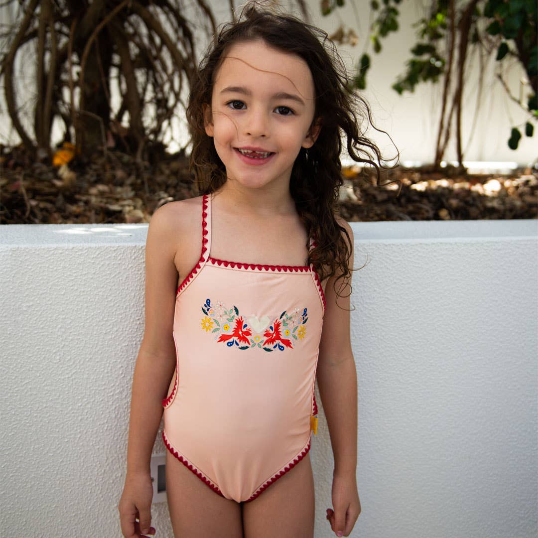 Embroidered Swimsuit Vanilla Fire Bird Placement Print | Tyoub
