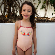 Embroidered Swimsuit Vanilla Fire Bird Placement Print | Tyoub