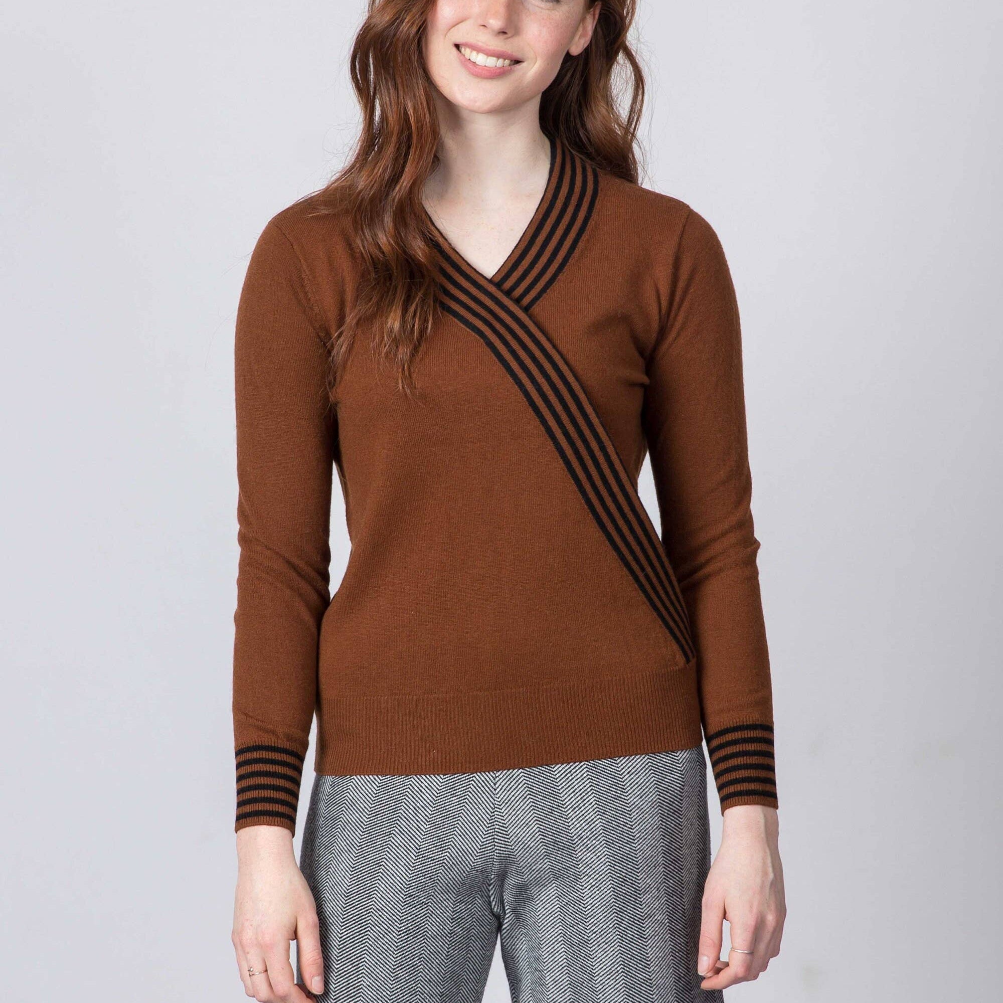 Wool Knit Jumper - Brown + Black Stripe | ALS Australia