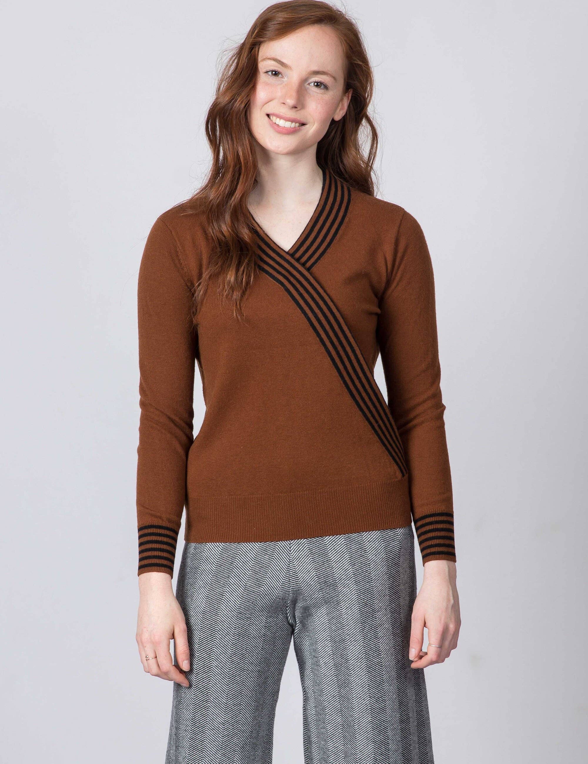 Wool Knit Jumper - Brown + Black Stripe | ALS Australia