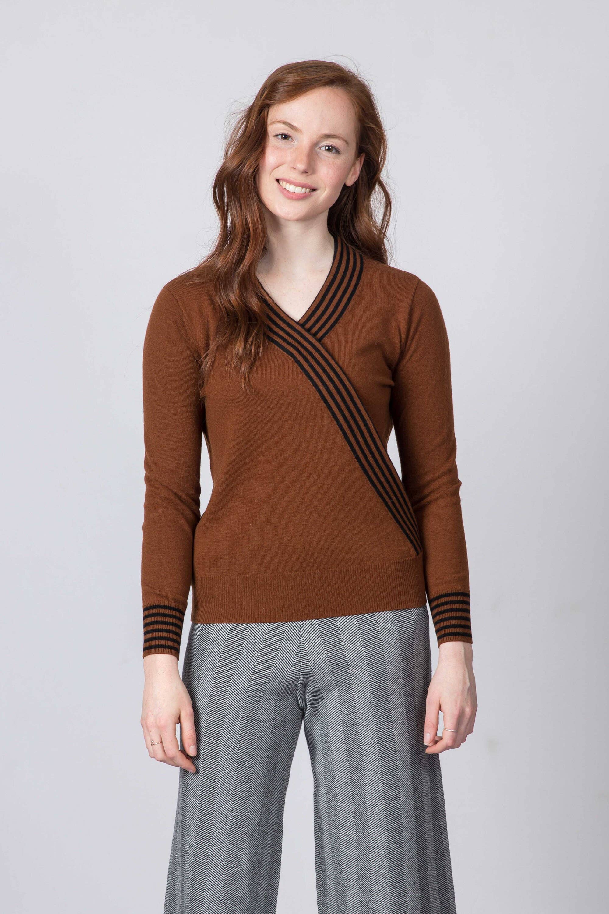 Wool Knit Jumper - Brown + Black Stripe | ALS Australia
