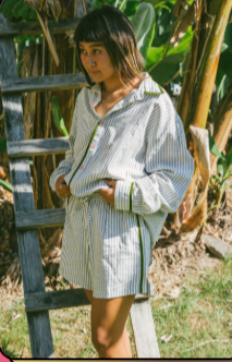 PJ Short in Green Stripe Velvet | Atmosea