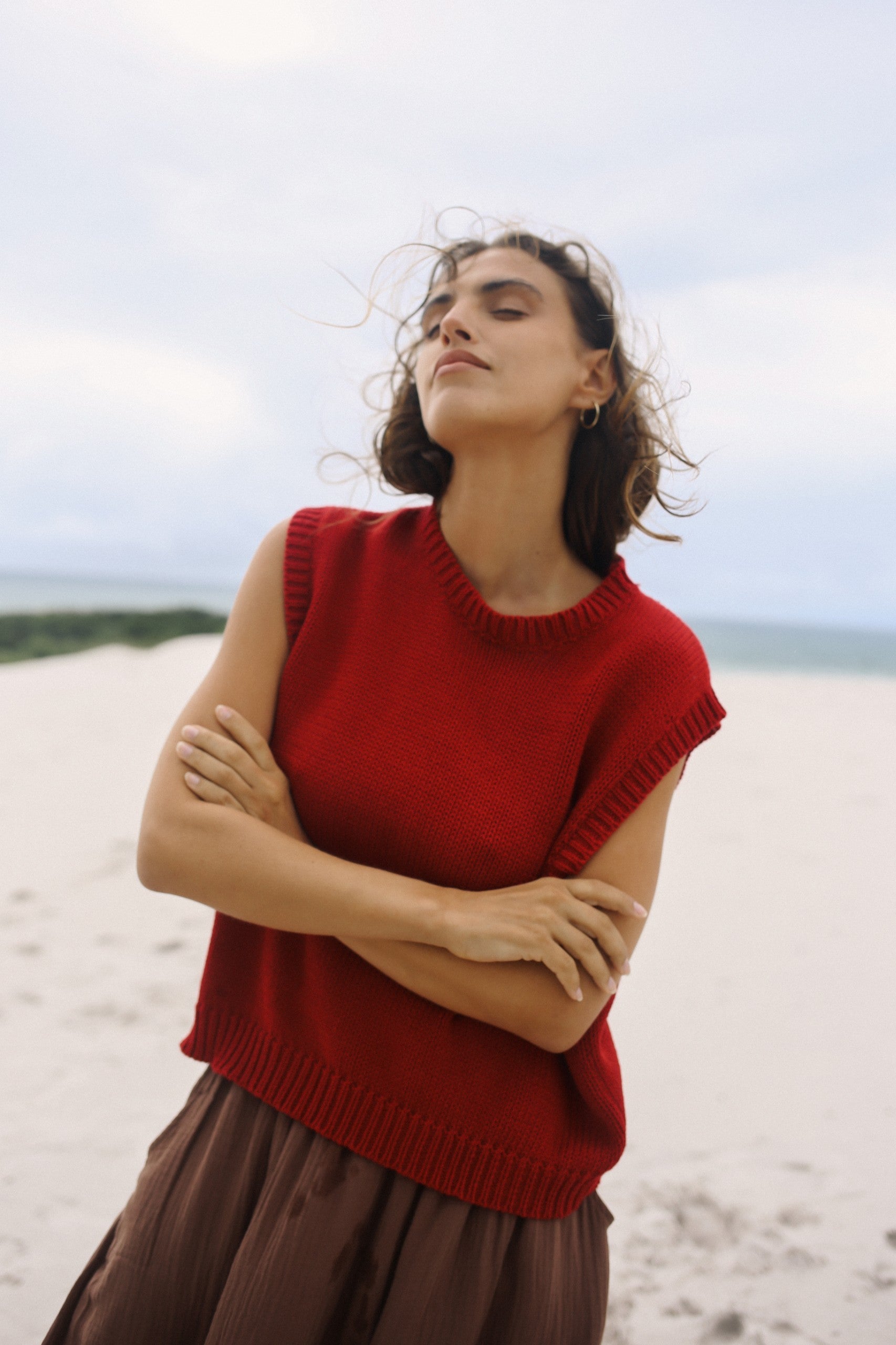 Cecila Knit Vest - Cherry | The Bare Road