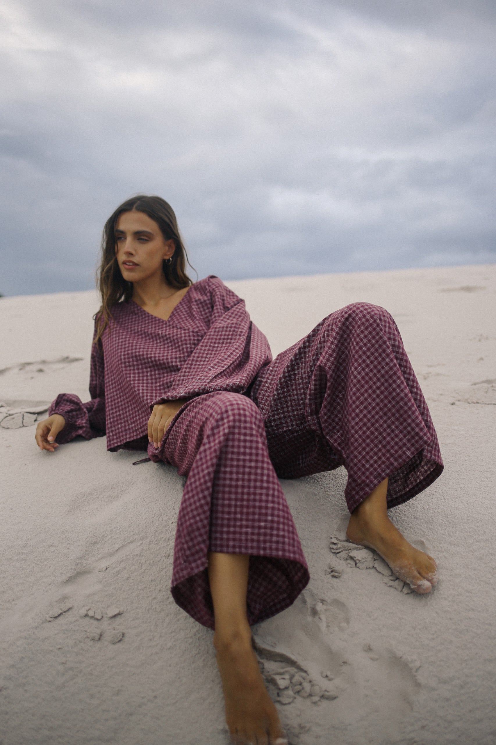 Ivy Pant - Fig Hemp Check | The Bare Road