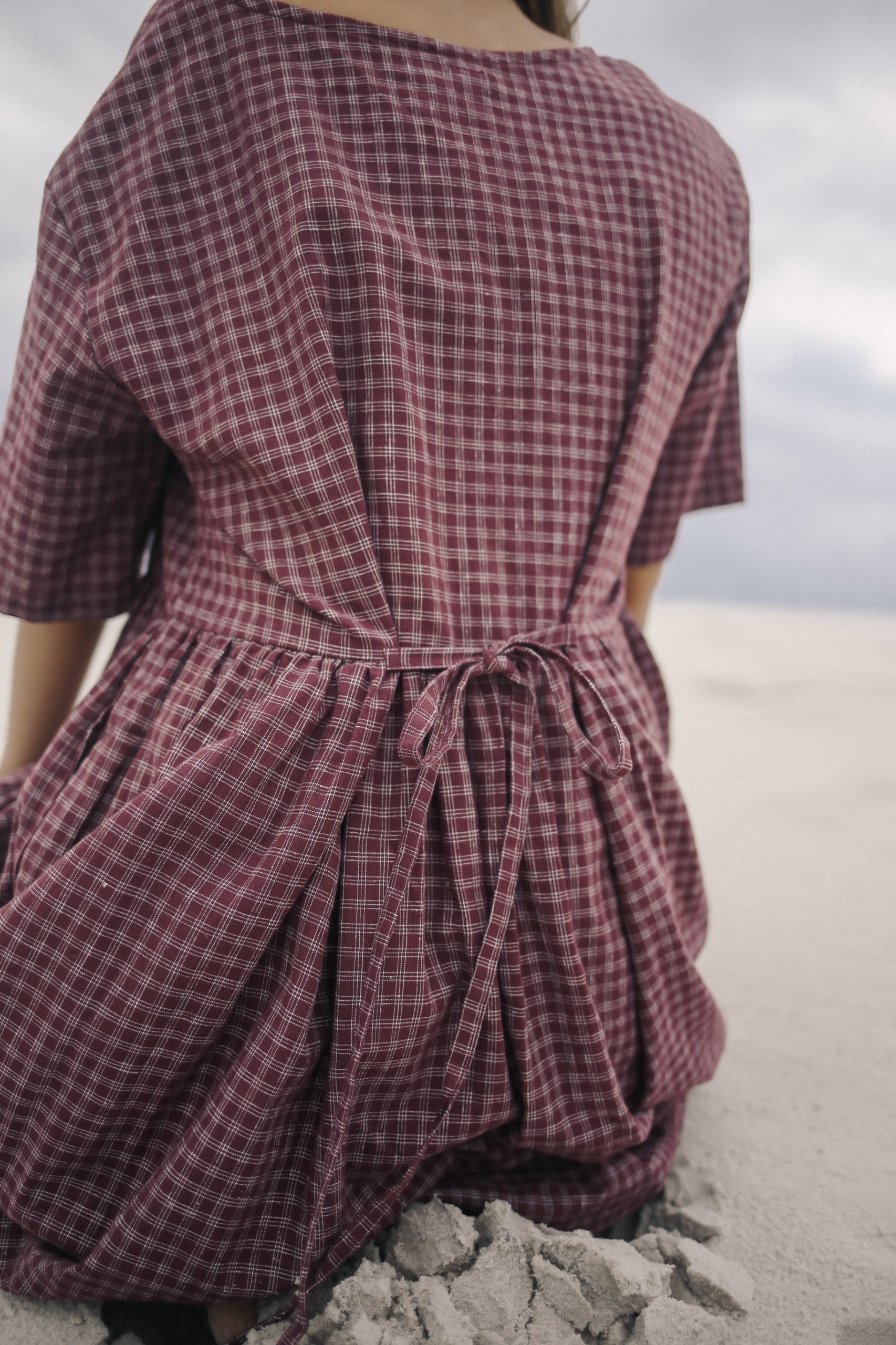 Darcy Midi Dress - Fig Hemp Check | The Bare Road