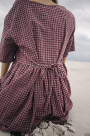 Darcy Midi Dress - Fig Hemp Check | The Bare Road